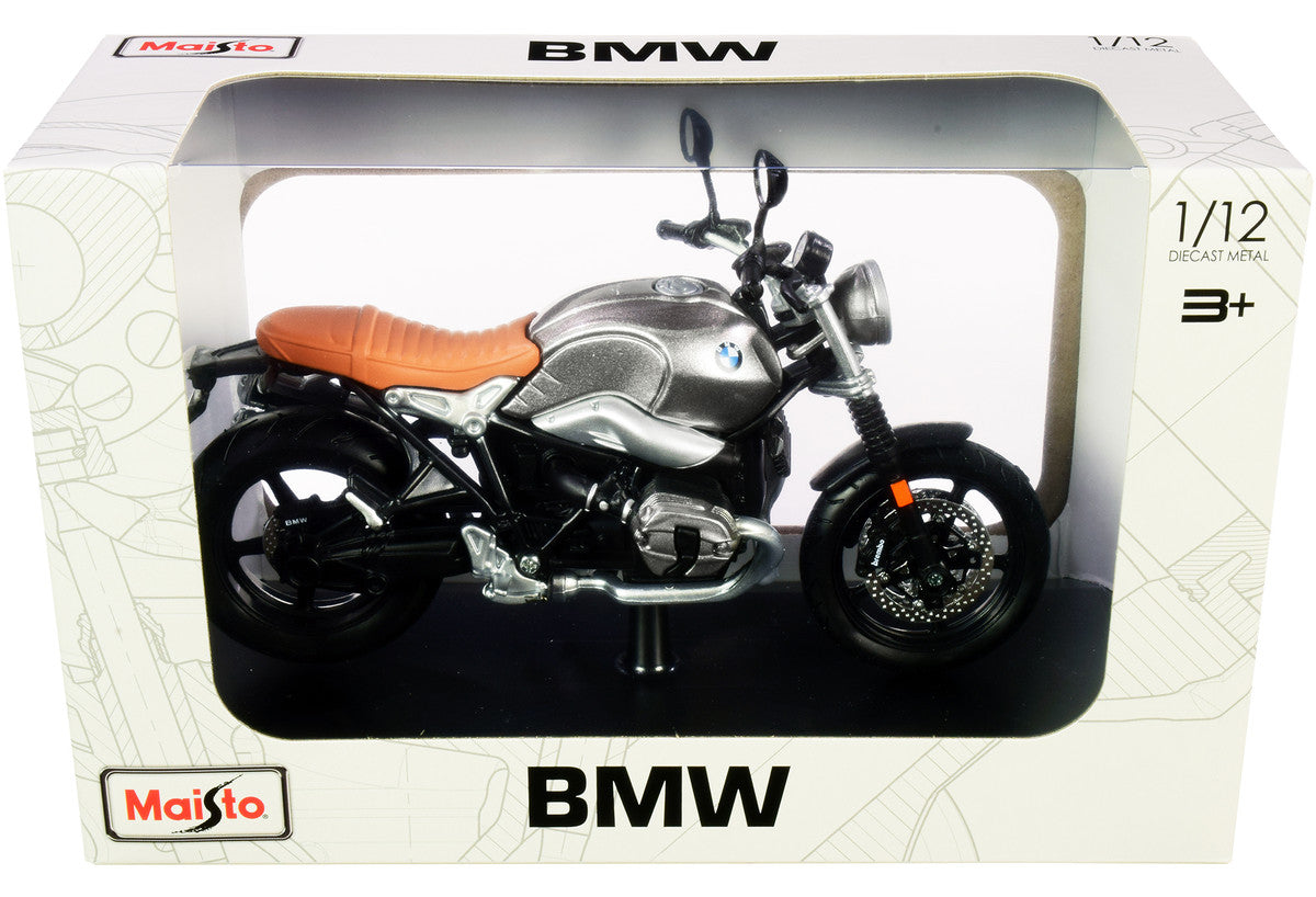 BMW R nineT Scrambler Meatllic Gray with Plastic Display Stand 1/12 Diecast Motorcycle Model by Maisto-2