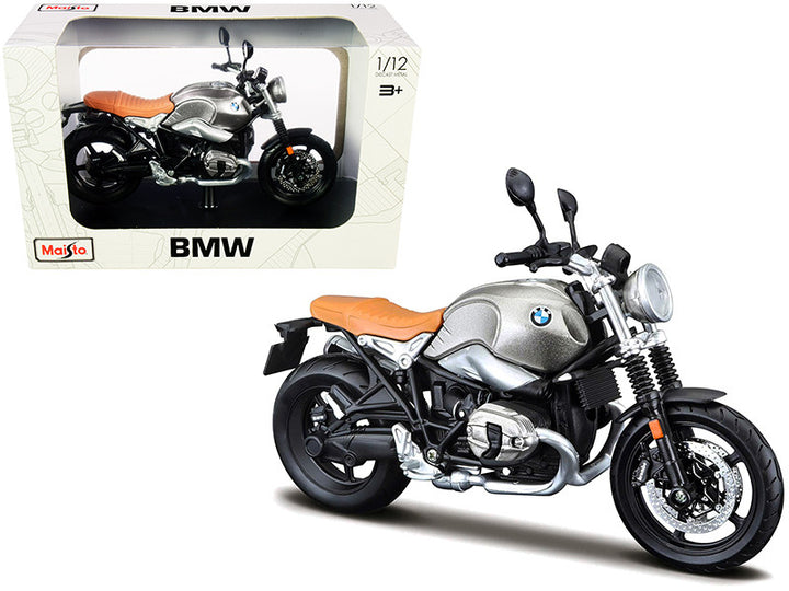 BMW R nineT Scrambler Meatllic Gray with Plastic Display Stand 1/12 Diecast Motorcycle Model by Maisto-0