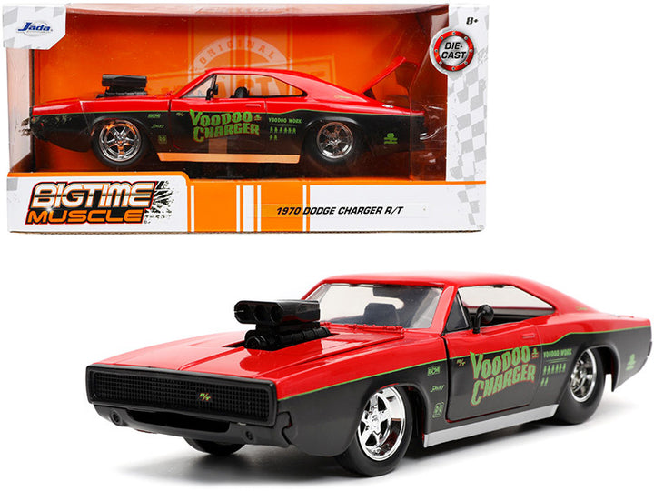 1970 Dodge Charger R/T "Voodoo Charger" Red and Black "Bigtime Muscle" Series 1/24 Diecast Model Car by Jada-0