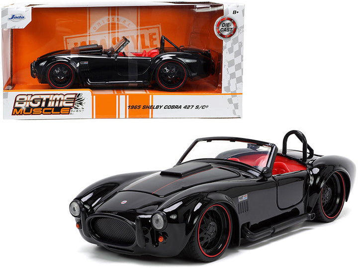 1965 Shelby Cobra 427 S/C Black with Matt Black and Red Stripes and Red Interior "Bigtime Muscle" Series 1/24 Diecast Model Car by Jada-0