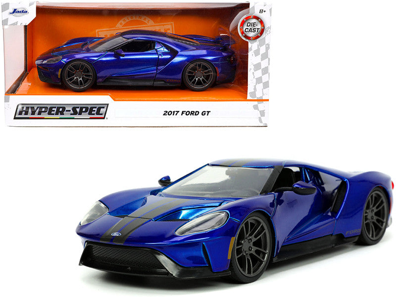2017 Ford GT Candy Blue with Gray Stripes "Hyper-Spec" Series 1/24 Diecast Model Car by Jada-0