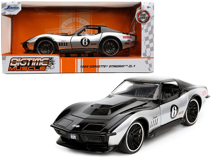 1969 Chevrolet Corvette Stingray ZL-1 #6 Black and Silver "Bigtime Muscle" Series 1/24 Diecast Model Car by Jada-0