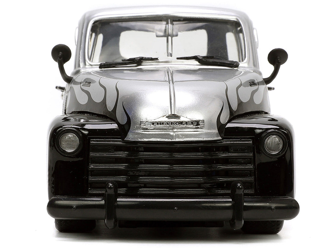 1953 Chevrolet 3100 Pickup Truck Silver Metallic with Black Flames with Extra Wheels "Just Trucks" Series 1/24 Diecast Model Car by Jada-3