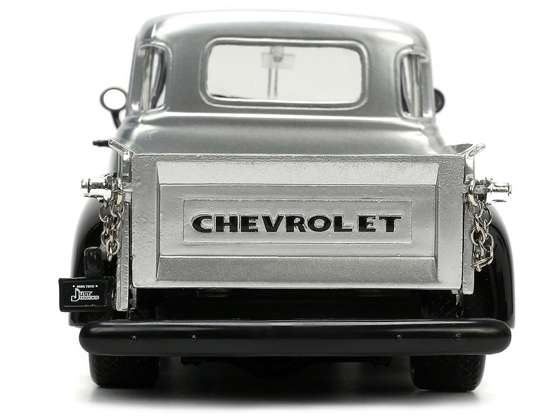 1953 Chevrolet 3100 Pickup Truck Silver Metallic with Black Flames with Extra Wheels "Just Trucks" Series 1/24 Diecast Model Car by Jada-4