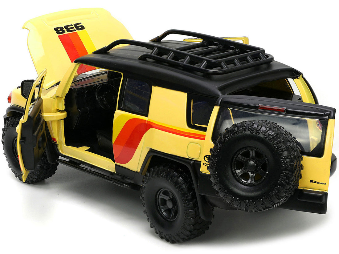 Toyota FJ Cruiser #938 Cream with Matt Black Top with Roof Rack and Stripes "KC Hilites" with Extra Wheels "Just Trucks" Series 1/24 Diecast Model Car by Jada-2