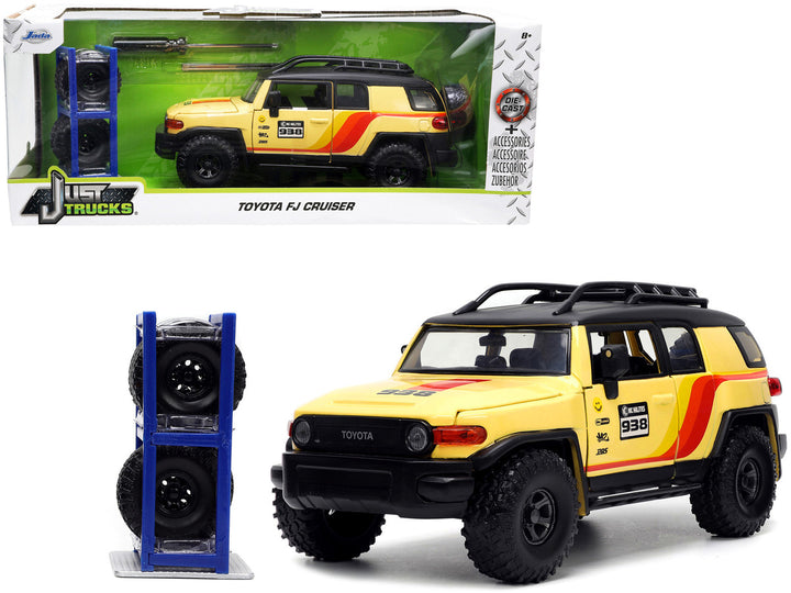 Toyota FJ Cruiser #938 Cream with Matt Black Top with Roof Rack and Stripes "KC Hilites" with Extra Wheels "Just Trucks" Series 1/24 Diecast Model Car by Jada-0