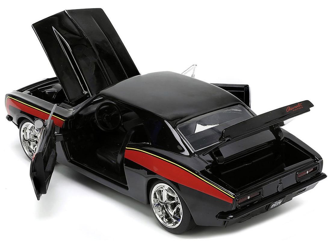 1967 Chevrolet Camaro "Mickey Thompson" Black with Red and Yellow Stripes "Bigtime Muscle" Series 1/24 Diecast Model Car by Jada-2