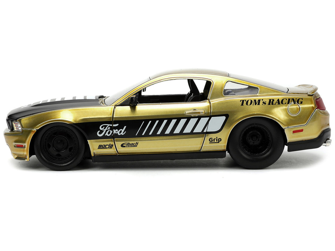 2010 Ford Mustang GT Gold Metallic with Black Graphics and Hood "Tom's Racing" "Bigtime Muscle" Series 1/24 Diecast Model Car by Jada-2