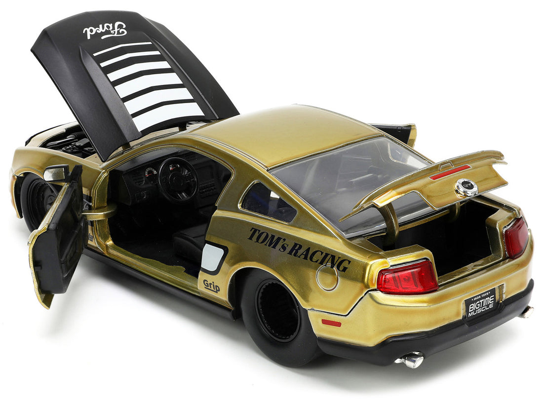 2010 Ford Mustang GT Gold Metallic with Black Graphics and Hood "Tom's Racing" "Bigtime Muscle" Series 1/24 Diecast Model Car by Jada-3