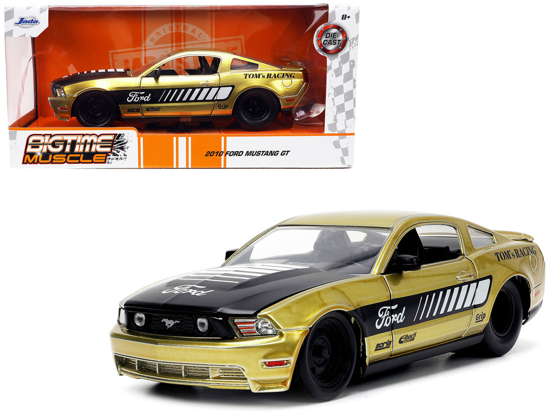 2010 Ford Mustang GT Gold Metallic with Black Graphics and Hood "Tom's Racing" "Bigtime Muscle" Series 1/24 Diecast Model Car by Jada-0