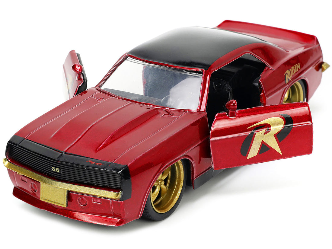 1969 Chevrolet Camaro Dark Red Metallic with Black Top and Robin Diecast Figure "Batman" "Hollywood Rides" Series 1/32 Diecast Model Car by Jada-1