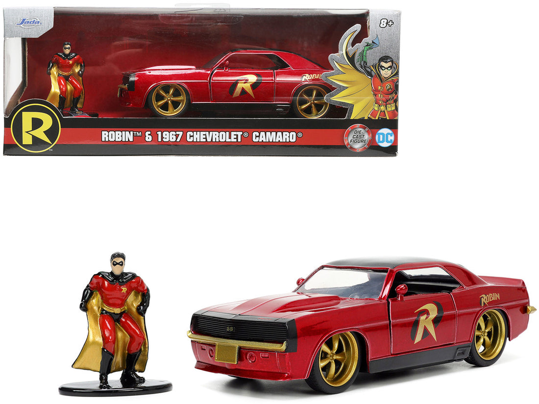 1969 Chevrolet Camaro Dark Red Metallic with Black Top and Robin Diecast Figure "Batman" "Hollywood Rides" Series 1/32 Diecast Model Car by Jada-0