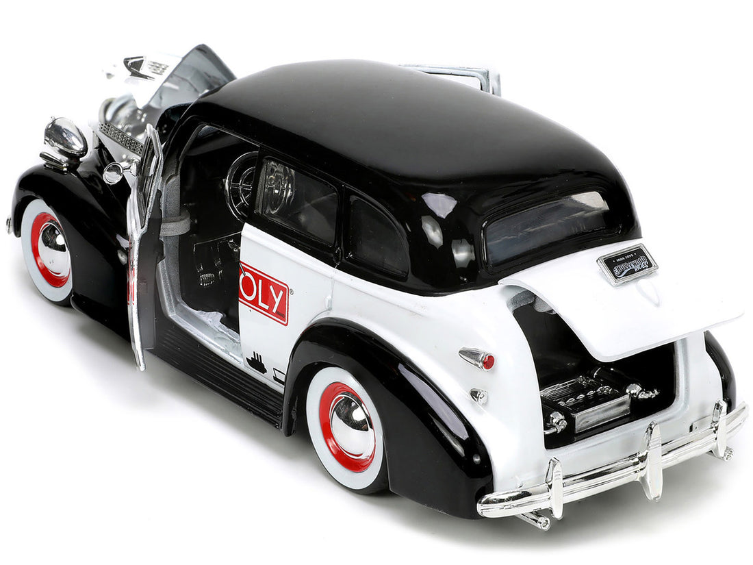 1939 Chevrolet Master Deluxe Black and White "Monopoly" and Mr. Monopoly Diecast Figure "Hollywood Rides" Series 1/24 Diecast Model Car by Jada-3