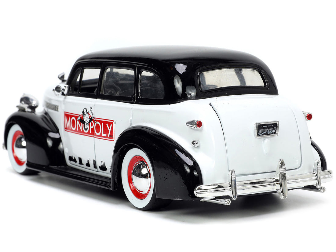 1939 Chevrolet Master Deluxe Black and White "Monopoly" and Mr. Monopoly Diecast Figure "Hollywood Rides" Series 1/24 Diecast Model Car by Jada-4