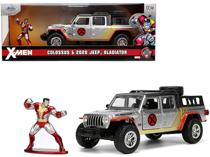 2020 Jeep Gladiator Pickup Truck Silver and Colossus Diecast Figurine "X-Men" Marvel "Hollywood Rides" Series 1/32 Diecast Model Car by Jada-0