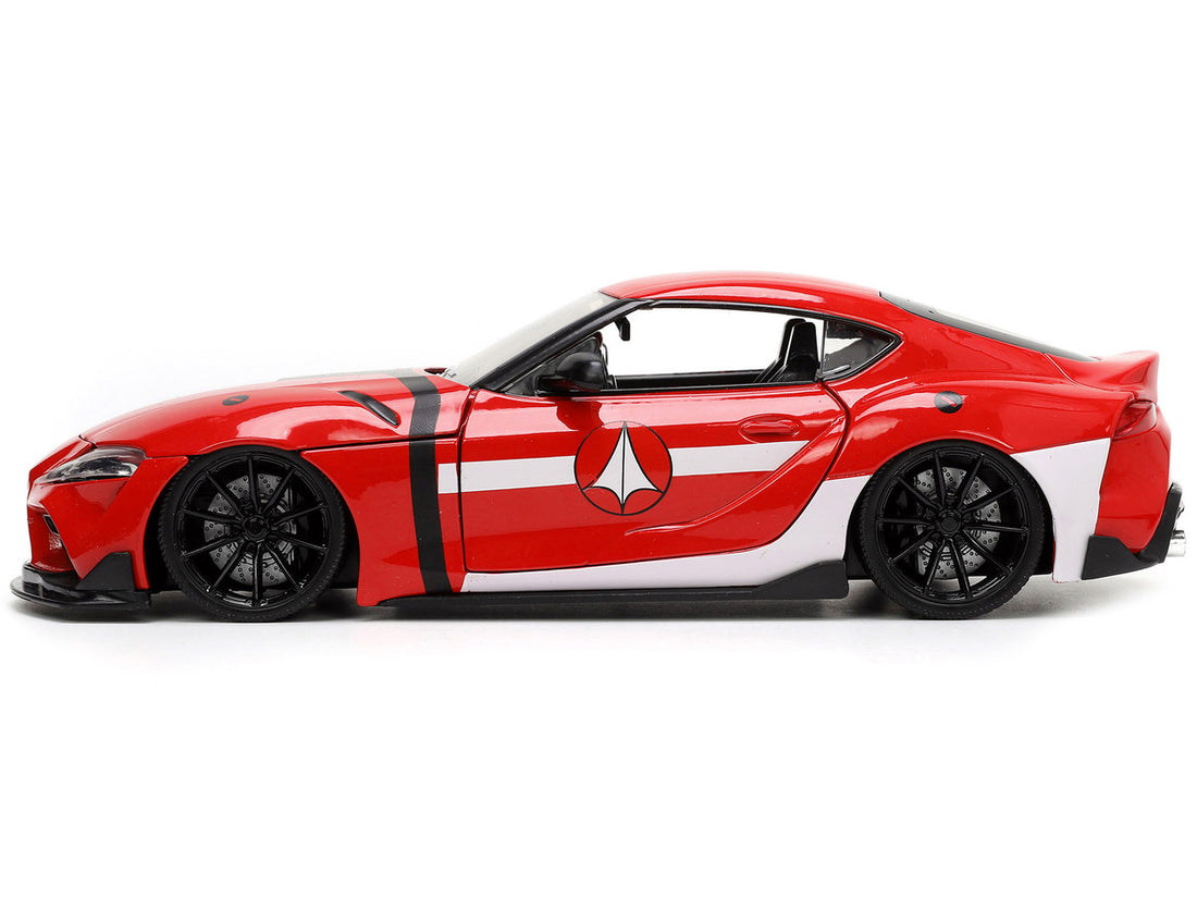 2020 Toyota Supra Red with Graphics and Miriya Sterling Diecast Figurine "Robotech" "Hollywood Rides" Series 1/24 Diecast Model Car by Jada-2