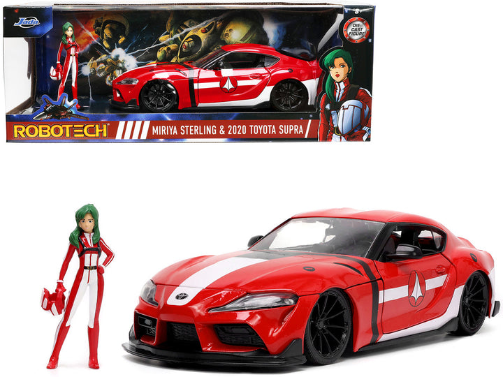 2020 Toyota Supra Red with Graphics and Miriya Sterling Diecast Figurine "Robotech" "Hollywood Rides" Series 1/24 Diecast Model Car by Jada-0