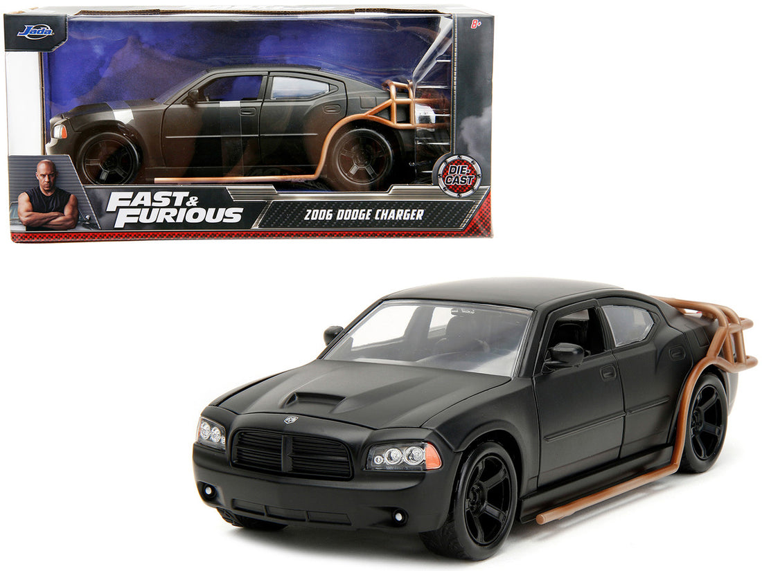 2006 Dodge Charger Matt Black with Outer Cage "Fast & Furious" Movie 1/24 Diecast Model Car by Jada-0