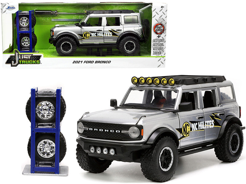 2021 Ford Bronco Gray Metallic "KC HiLiTES" with Extra Wheels "Just Trucks" Series 1/24 Diecast Model Car by Jada-0