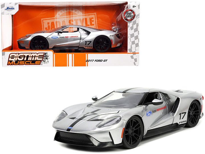 2017 Ford GT #17 Silver Metallic with Black Stripes "Ford Performance" "Bigtime Muscle" Series 1/24 Diecast Model Car by Jada-0