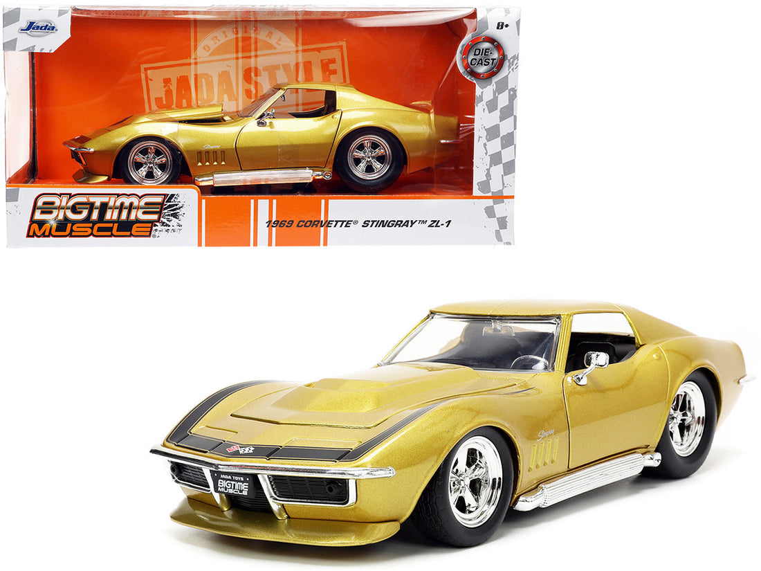 1969 Chevrolet Corvette Stingray ZL-1 Gold Metallic with Black Stripe "Bigtime Muscle" Series 1/24 Diecast Model Car by Jada-0