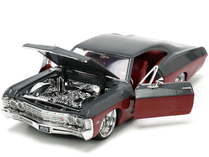 1967 Chevrolet Impala SS Gray and Burgundy with Burgundy Interior "Bigtime Muscle" Series 1/24 Diecast Model Car by Jada-1