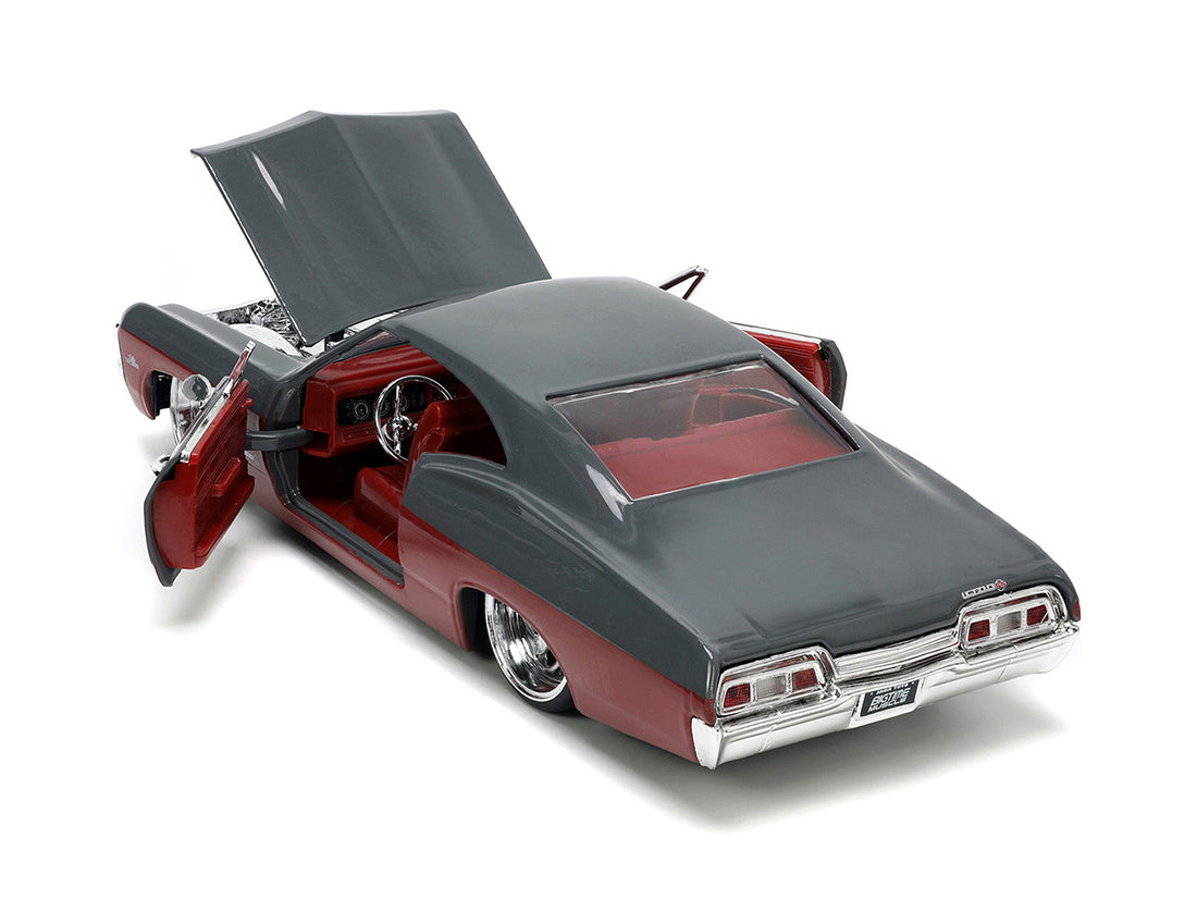 1967 Chevrolet Impala SS Gray and Burgundy with Burgundy Interior "Bigtime Muscle" Series 1/24 Diecast Model Car by Jada-3