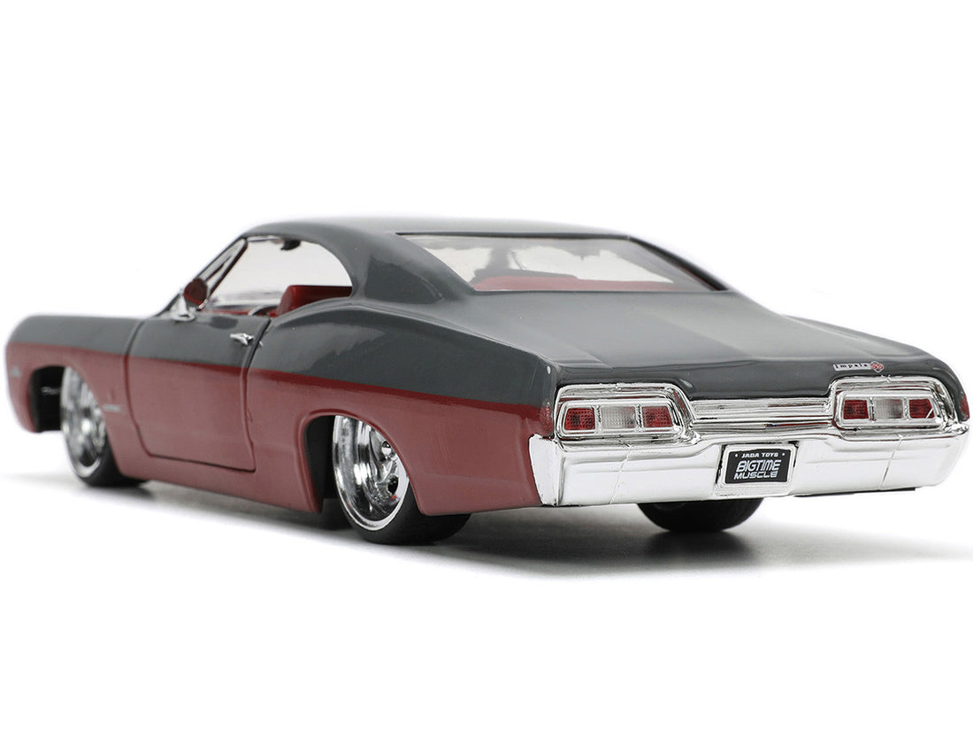 1967 Chevrolet Impala SS Gray and Burgundy with Burgundy Interior "Bigtime Muscle" Series 1/24 Diecast Model Car by Jada-4