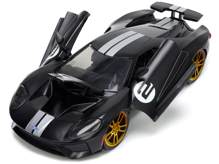 2017 Ford GT #2 Matt Black with Silver Stripes and Gold Wheels "Bigtime Muscle" Series 1/24 Diecast Model Car by Jada-1