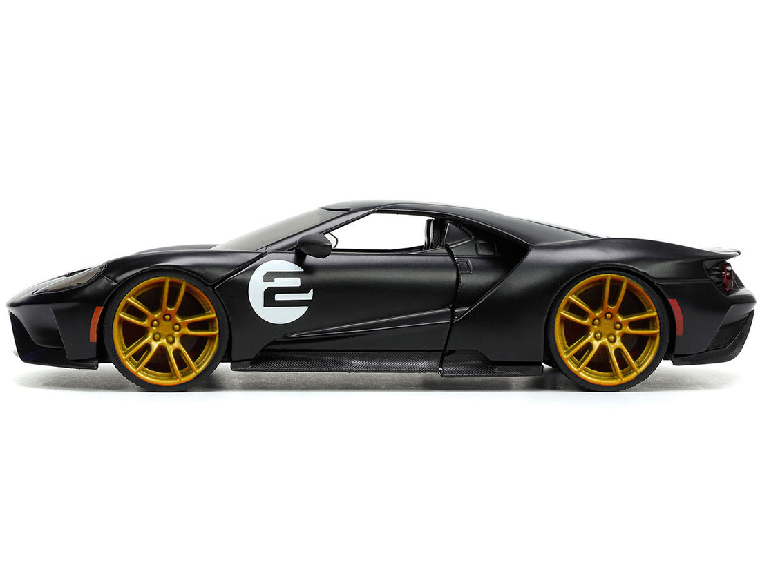 2017 Ford GT #2 Matt Black with Silver Stripes and Gold Wheels "Bigtime Muscle" Series 1/24 Diecast Model Car by Jada-2