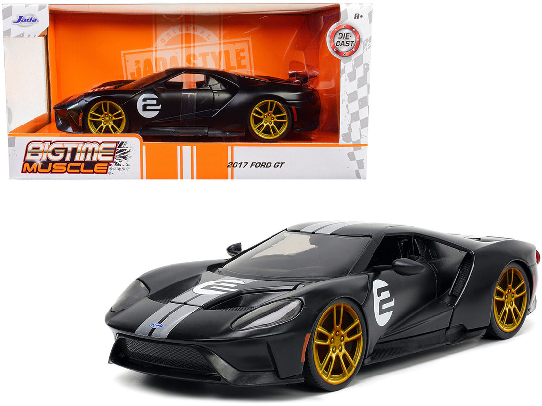 2017 Ford GT #2 Matt Black with Silver Stripes and Gold Wheels "Bigtime Muscle" Series 1/24 Diecast Model Car by Jada-0