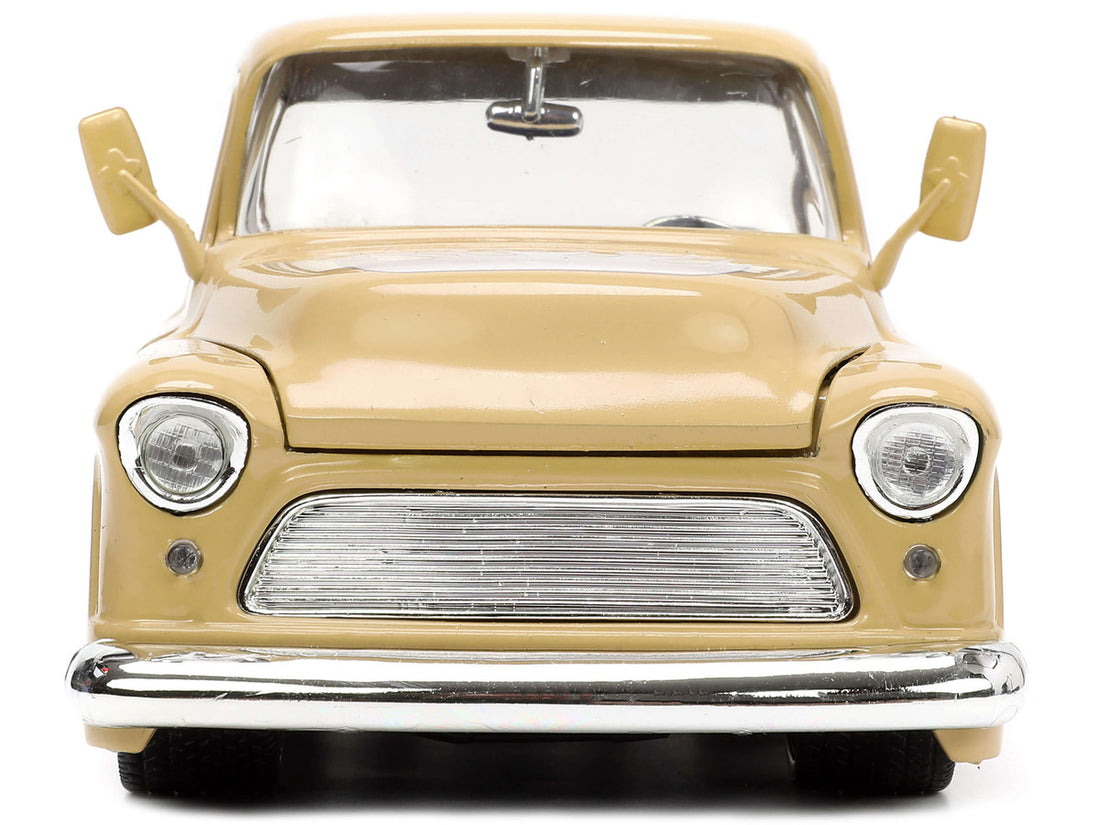 1955 Chevrolet Stepside Pickup Truck Tan with White and Silver Flames with Extra Wheels "Just Trucks" Series 1/24 Diecast Model Car by Jada-4