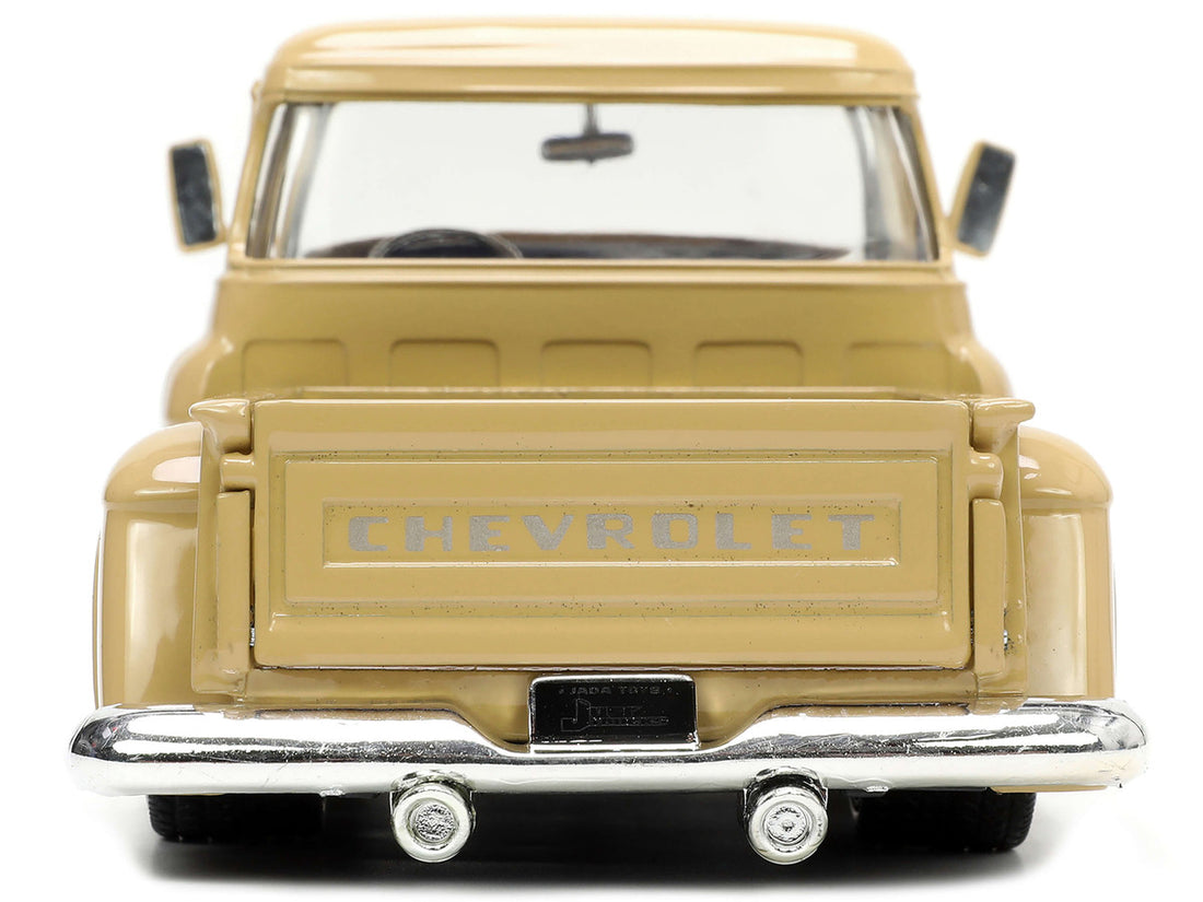 1955 Chevrolet Stepside Pickup Truck Tan with White and Silver Flames with Extra Wheels "Just Trucks" Series 1/24 Diecast Model Car by Jada-5