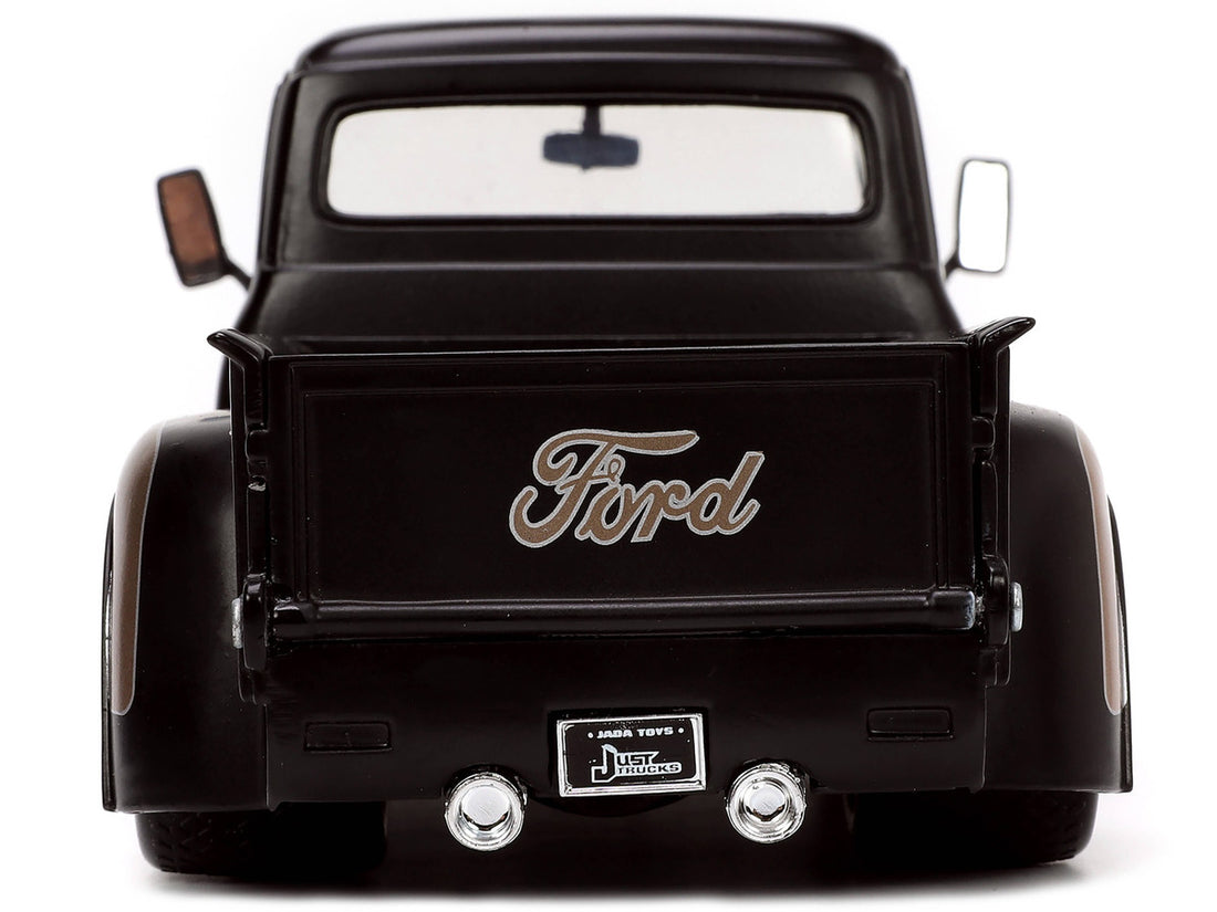 1956 Ford F-100 Pickup Truck Matt Black and Champagne with Flames with Extra Wheels "Just Trucks" Series 1/24 Diecast Model Car by Jada-5