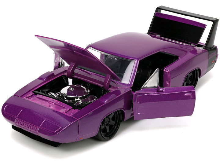 1969 Dodge Charger Daytona Purple Metallic with Black Tail Stripe "Bigtime Muscle" Series 1/24 Diecast Model Car by Jada-1