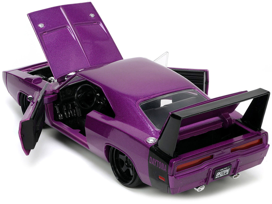 1969 Dodge Charger Daytona Purple Metallic with Black Tail Stripe "Bigtime Muscle" Series 1/24 Diecast Model Car by Jada-2