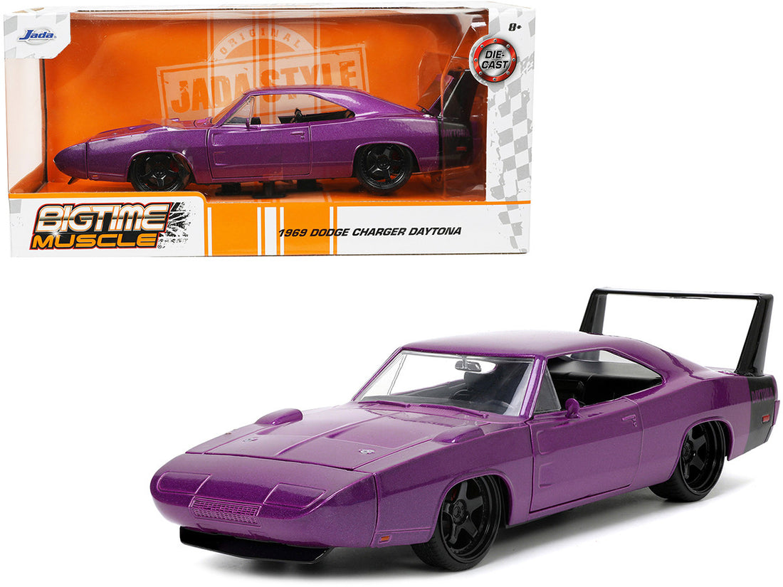 1969 Dodge Charger Daytona Purple Metallic with Black Tail Stripe "Bigtime Muscle" Series 1/24 Diecast Model Car by Jada-0