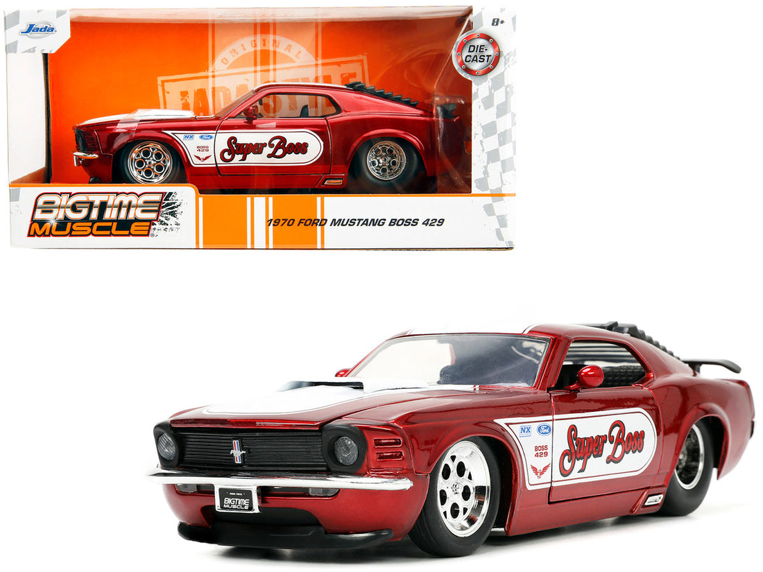 1970 Ford Mustang Boss 429 Candy Red with White Stripes "Super Boss" "Bigtime Muscle" Series 1/24 Diecast Model Car by Jada-0