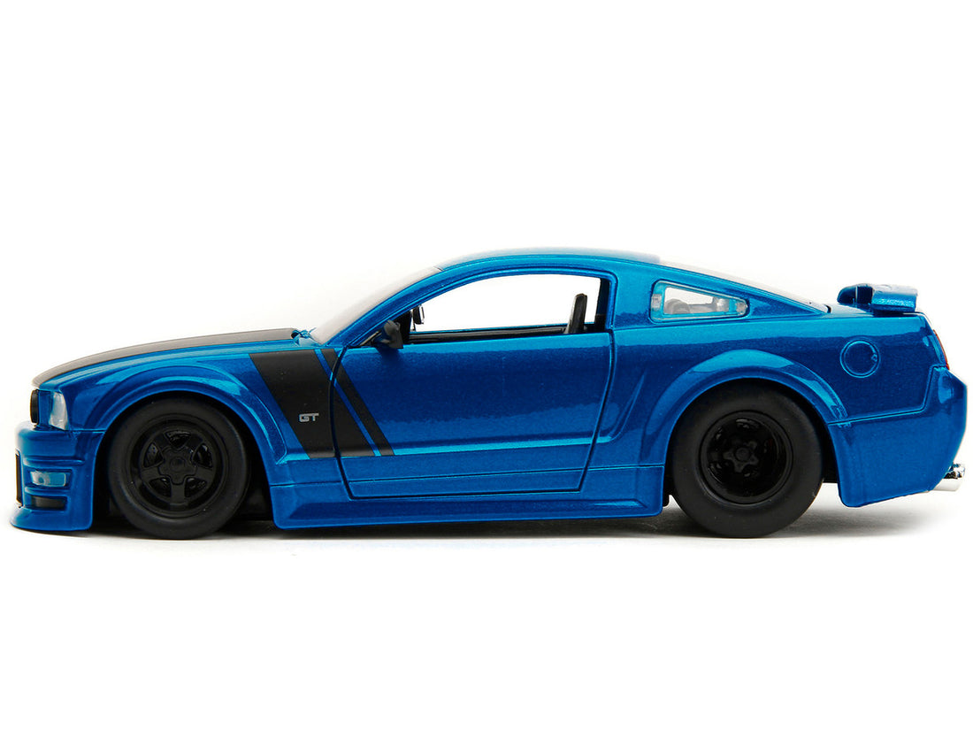 2006 Ford Mustang GT Blue Metallic with Matt Black Hood and Stripes "Bigtime Muscle" Series 1/24 Diecast Model Car by Jada-2