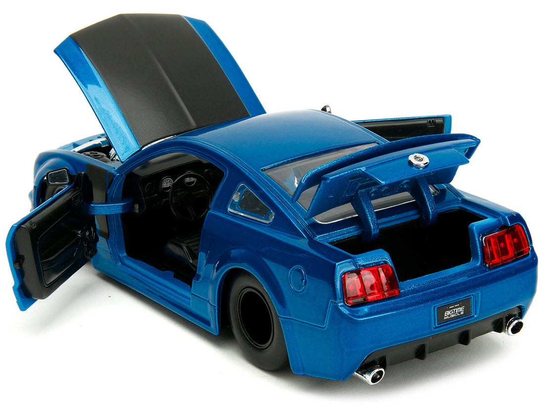 2006 Ford Mustang GT Blue Metallic with Matt Black Hood and Stripes "Bigtime Muscle" Series 1/24 Diecast Model Car by Jada-3