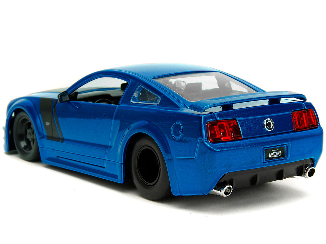 2006 Ford Mustang GT Blue Metallic with Matt Black Hood and Stripes "Bigtime Muscle" Series 1/24 Diecast Model Car by Jada-4