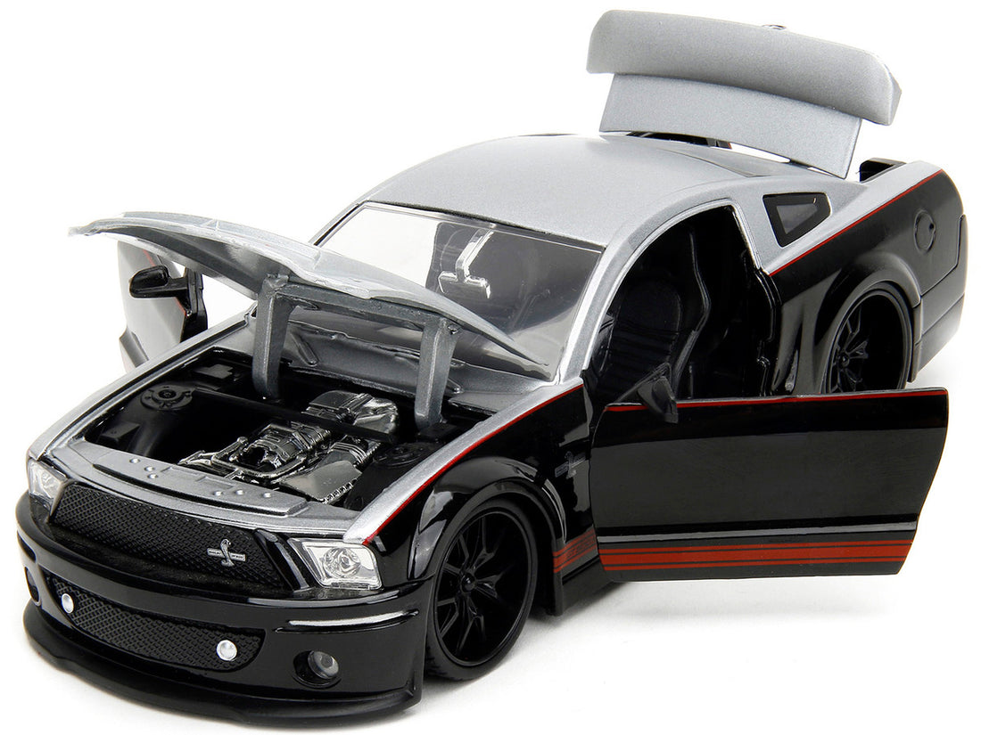 2008 Ford Shelby Mustang GT-500KR Silver and Black with Red Stripes "Bigtime Muscle" Series 1/24 Diecast Model Car by Jada-1