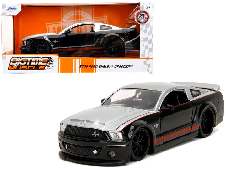 2008 Ford Shelby Mustang GT-500KR Silver and Black with Red Stripes "Bigtime Muscle" Series 1/24 Diecast Model Car by Jada-0