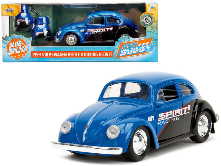 1959 Volkswagen Beetle "Spirit3 Racing" Blue and Black and Boxing Gloves Accessory "Punch Buggy" Series 1/32 Diecast Model Car by Jada-0