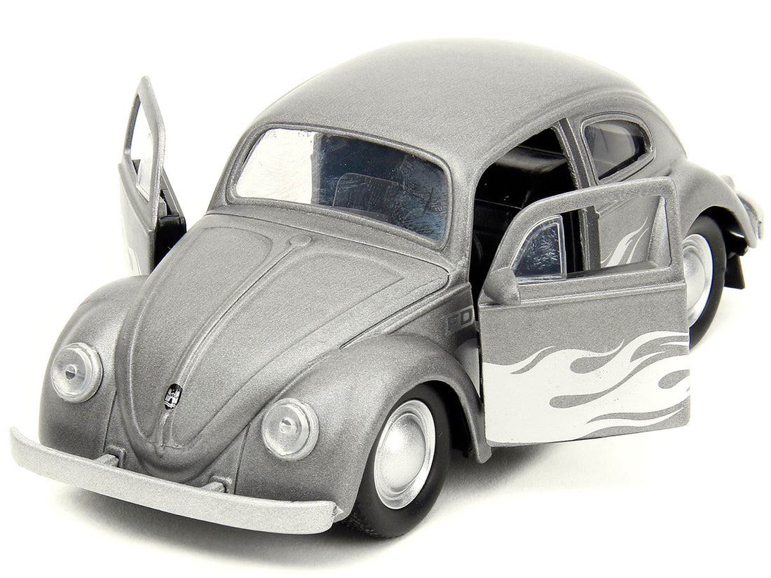 1959 Volkswagen Beetle Gray Metallic with Silver Flames and Boxing Gloves Accessory "Punch Buggy" Series 1/32 Diecast Model Car by Jada-2