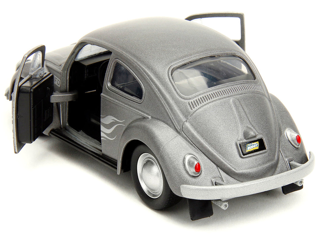 1959 Volkswagen Beetle Gray Metallic with Silver Flames and Boxing Gloves Accessory "Punch Buggy" Series 1/32 Diecast Model Car by Jada-3