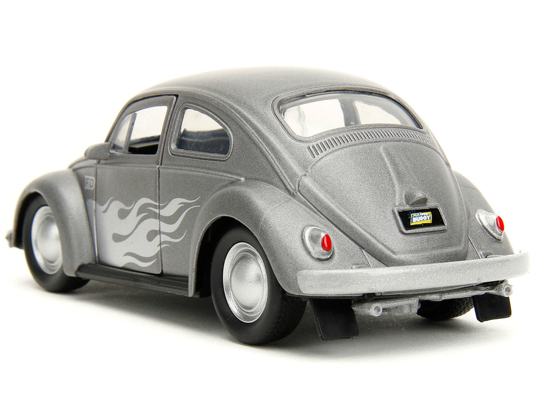 1959 Volkswagen Beetle Gray Metallic with Silver Flames and Boxing Gloves Accessory "Punch Buggy" Series 1/32 Diecast Model Car by Jada-4