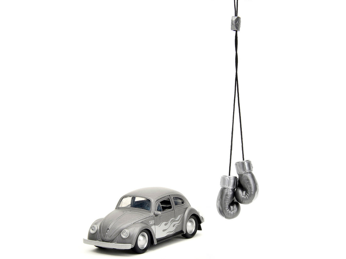 1959 Volkswagen Beetle Gray Metallic with Silver Flames and Boxing Gloves Accessory "Punch Buggy" Series 1/32 Diecast Model Car by Jada-1
