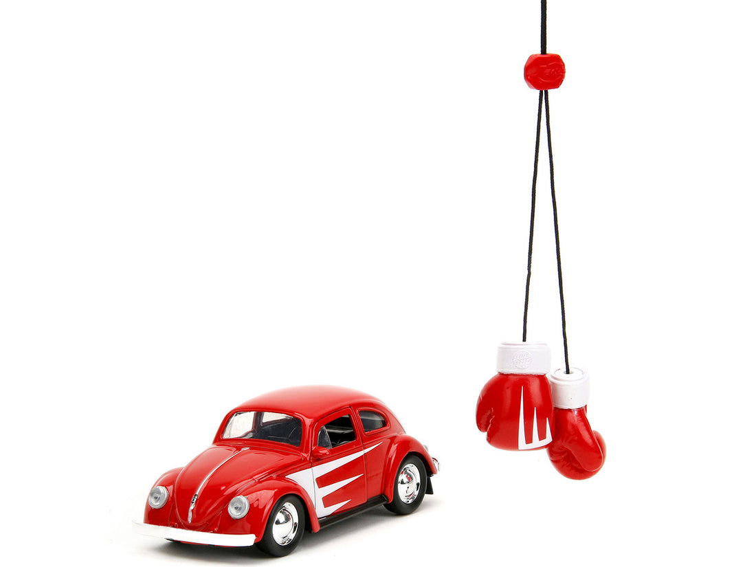 1959 Volkswagen Beetle Red with White Graphics and Boxing Gloves Accessory "Punch Buggy" Series 1/32 Diecast Model Car by Jada-1