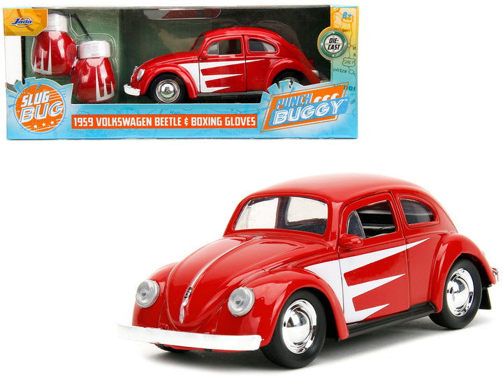 1959 Volkswagen Beetle Red with White Graphics and Boxing Gloves Accessory "Punch Buggy" Series 1/32 Diecast Model Car by Jada-0